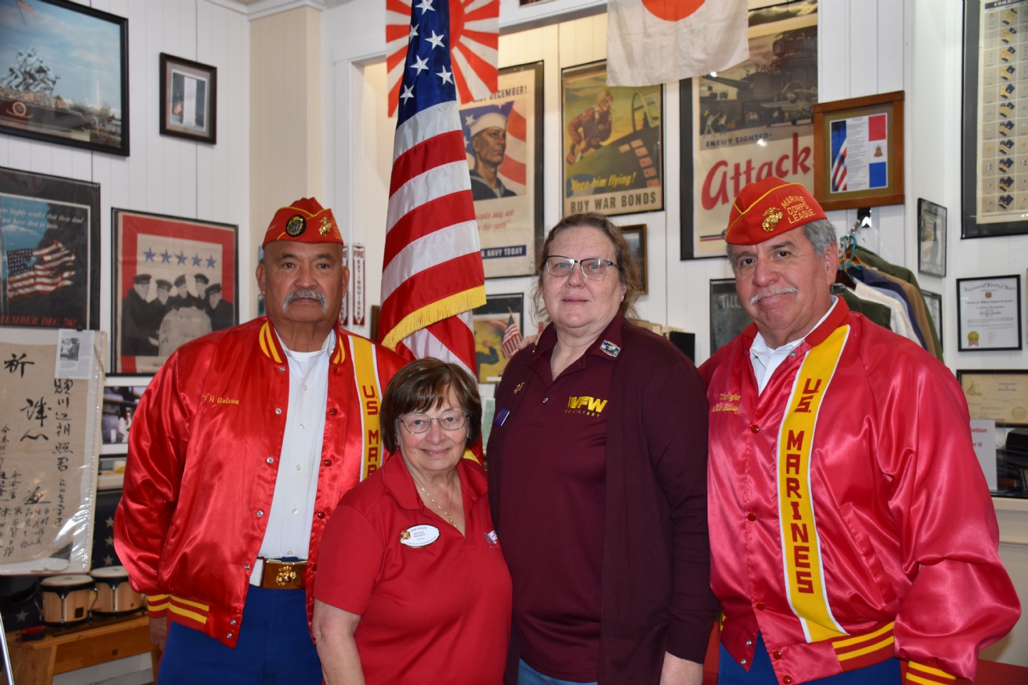 Marine Corps League members Galvan and Martinez with National President Reape and Department President Kreutz